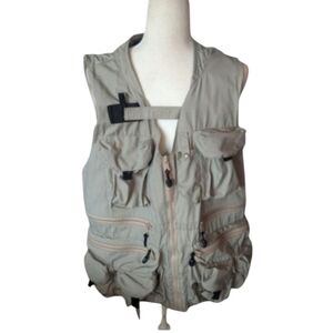 Outdoors Khaki Utility Vest Multiple Pockets Machu Picchu Embroidered Sz M